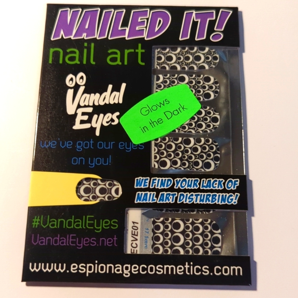 Nail wraps Vandal Eyes glow in the dark googly eye print full sheet NEW